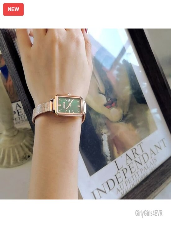 Luxury Square Face Watch - Retro Gold Stainless Steel Mesh Band Analog Quartz main image 6